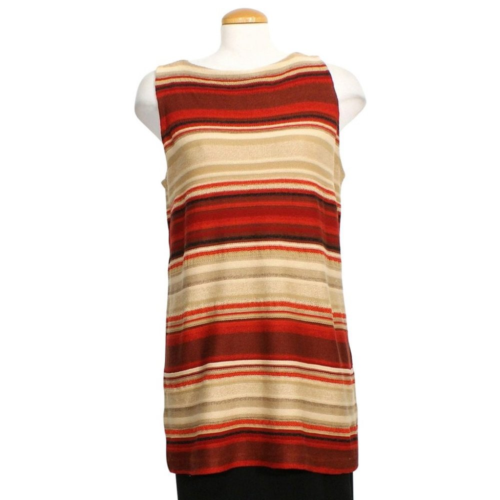 Striped Linen Cotton Sleeveless Tunic Sweater 2X - Picture 2 of 5